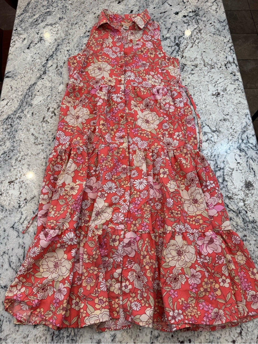 BOG Collective Coral Floral Tiered Midi Dress Size M Spring - Picture 8 of 9